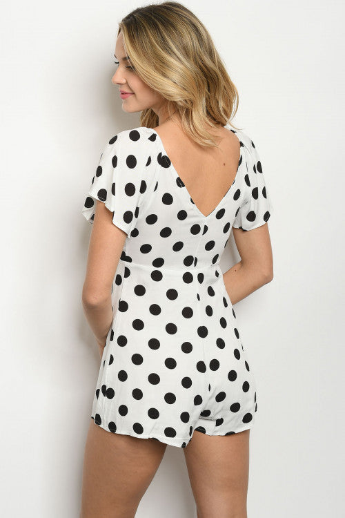 White Black With Dots Romper